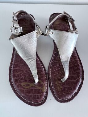 Sam Edelman Gold Metallic Silver Thong Sandals for Women, 7.5